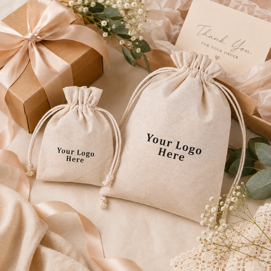 100pcs Natural Custom Cotton Gift Packaging Pouches | Personalized Drawstring Bags