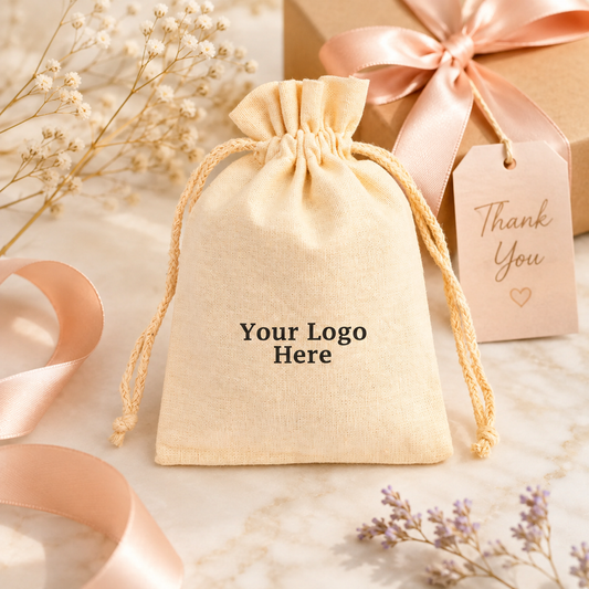 100pcs Cotton Gift Packaging Bags | Custom Logo Drawstring Pouches for Brands