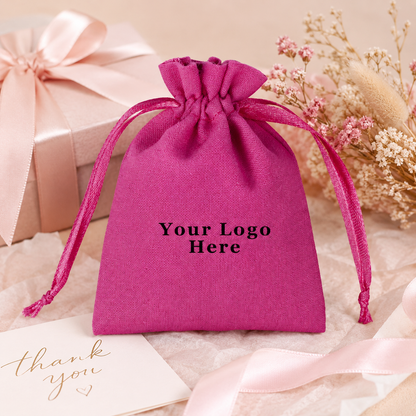 100pcs - Branded Cotton Gift Packaging Pouches | Custom Logo Drawstring Bags