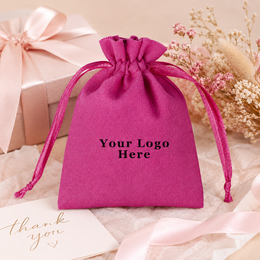 100pcs - Branded Cotton Gift Packaging Pouches | Custom Logo Drawstring Bags