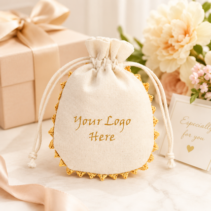 100pcs Custom Round Lace Gift Pouches | Cotton Bags for Premium Gift Packaging