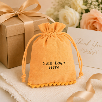 100pcs Decorative Bottom Pompom Pouches | Custom Fabric Bags for Gift Presentation