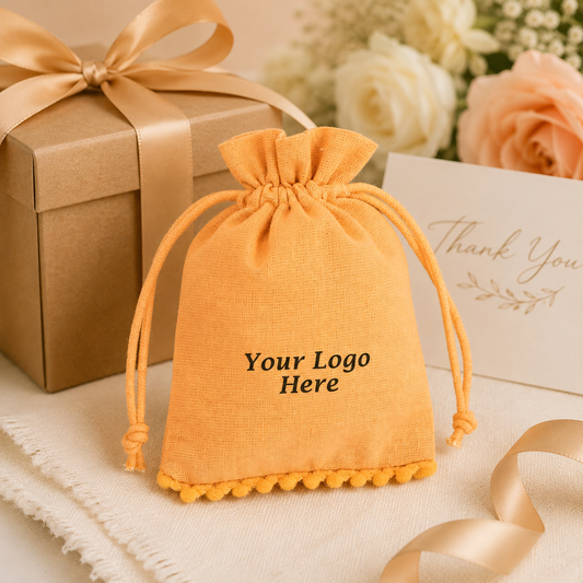 100pcs Decorative Bottom Pompom Pouches | Custom Fabric Bags for Gift Presentation