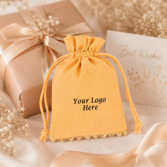 100pcs Personalized Gift Pouches with Lace | Custom Cotton Bags for Retail Packaging