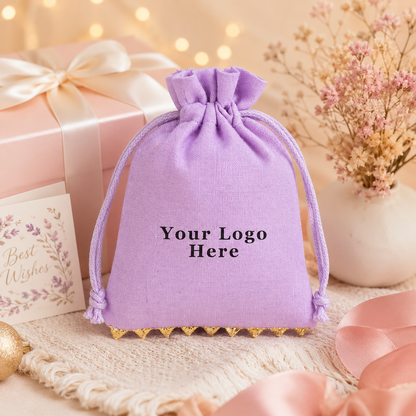 100pcs Personalized Gift Pouches with Lace | Custom Cotton Bags for Retail Packaging