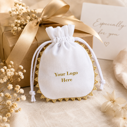 100pcs Personalized Cotton Gift Bags with Lace and Closure | Branded Packaging Pouches