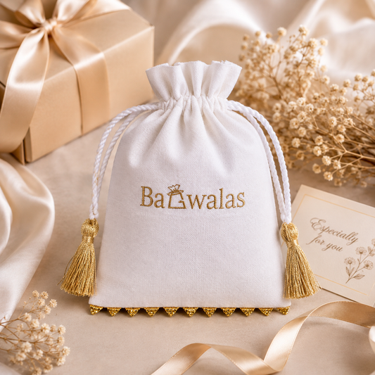 100pcs Branded Cotton Gift Pouches | Elegant Bottom Lace with Tassel Packaging Bags