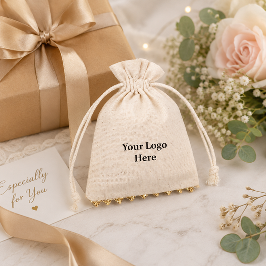 100pcs - Custom Fabric Gift Bags with Bottom Lace | Reusable Cotton Packaging
