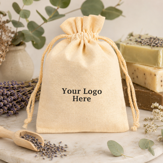 100pcs Custom Herbal Packaging Pouches | Cotton Drawstring Bags for Natural Products