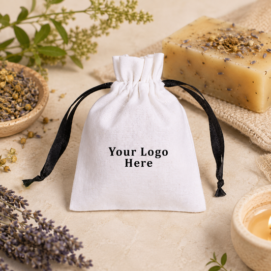 100pcs - White Personalized Soap Packaging Bags | Custom Cotton Pouches for Handmade Soap Brands