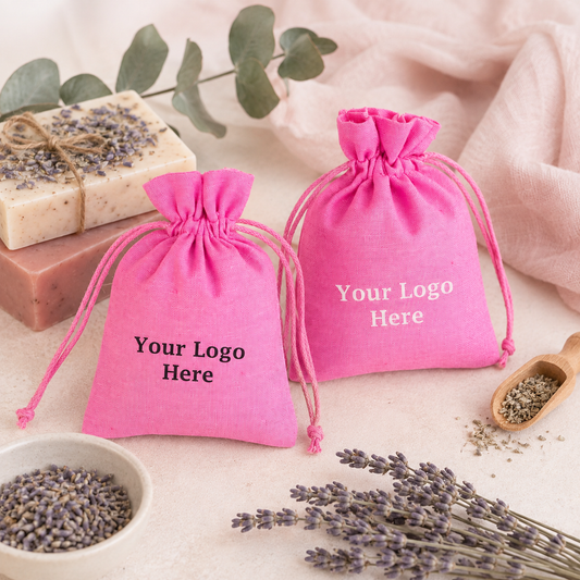 100pcs - Cotton Soap Bags with Logo | Custom Packaging Pouches for Herbal Brands
