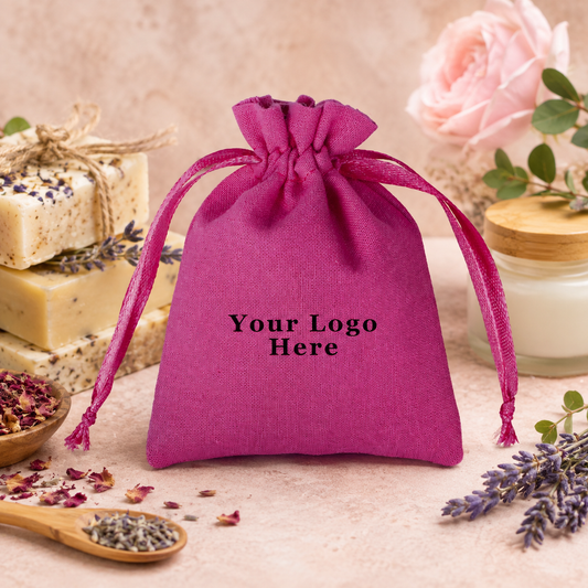 100pcs - Dark Pink Custom Herbal Soap Pouches | Organic Cotton Drawstring Packaging for Brands