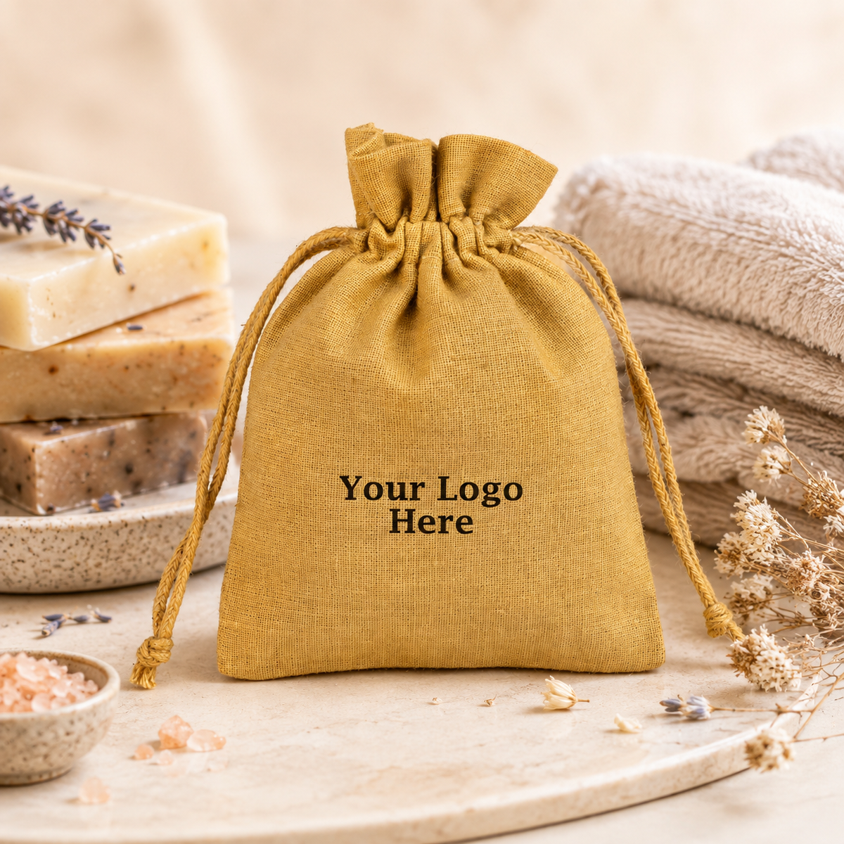 100pcs Personalized Herbal Product Pouches | Custom Cotton Packaging Bags with Logo