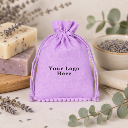 100pcs Natural Soap Packaging Bags | Personalized Cotton Pouches with Pompom Detail