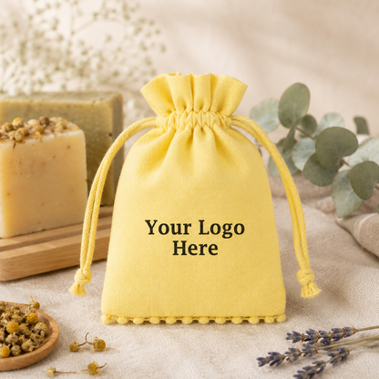 100pcs Yellow Organic Herbal Packaging Pouches | Custom Cotton Bags for Wellness Products