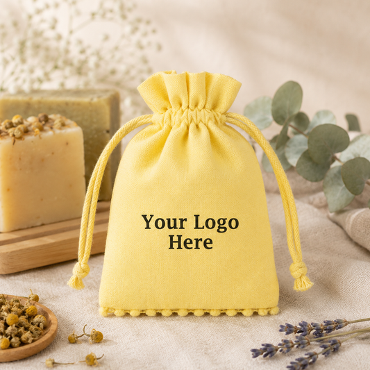 100pcs Yellow Organic Herbal Packaging Pouches | Custom Cotton Bags for Wellness Products