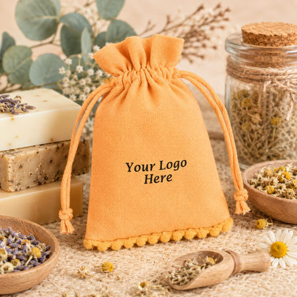 100pcs Soap Packaging Pouches | Cotton Drawstring Bags with Bottom Pompom