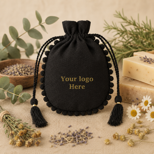 100pcs Herbal Soap Bags with Logo | Custom Cotton Pouches for Product Packaging