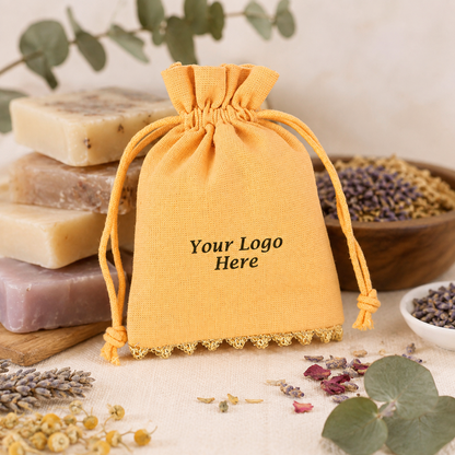 100pcs Organic Herb Packaging Pouches | Custom Cotton Bags with Bottom Lace