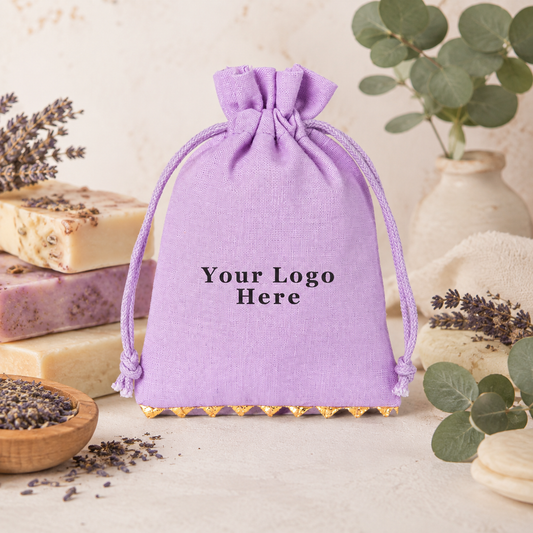 100pcs Herbal Soap Bags | Bottom Lace Cotton Packaging Pouches with Custom Logo