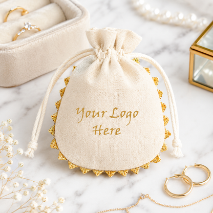100pcs Custom Round Lace Jewelry Pouches | Cotton Drawstring Bags for Jewelry Brands