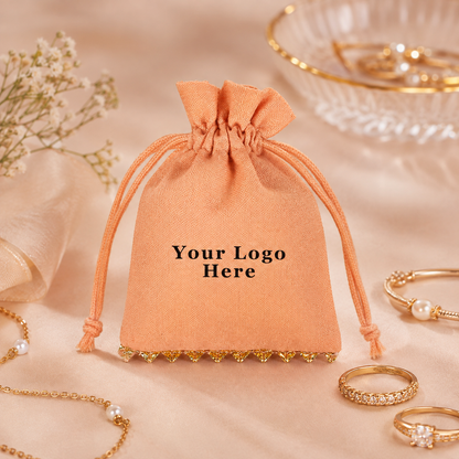100pcs Premium Cotton Jewelry Pouches | Bottom Lace Drawstring Bags for Jewelry Brands