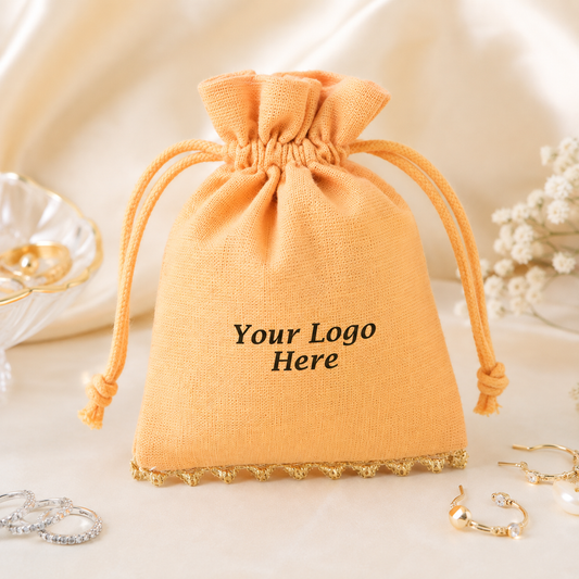 100pcs Branded Bottom Lace Jewelry Bags | Custom Cotton Pouches for Jewelry Packaging