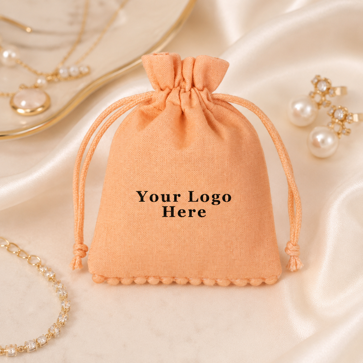 100pcs Wholesale Bottom Pompom Jewelry Pouches | Custom Cotton Bags for Jewelry Businesses