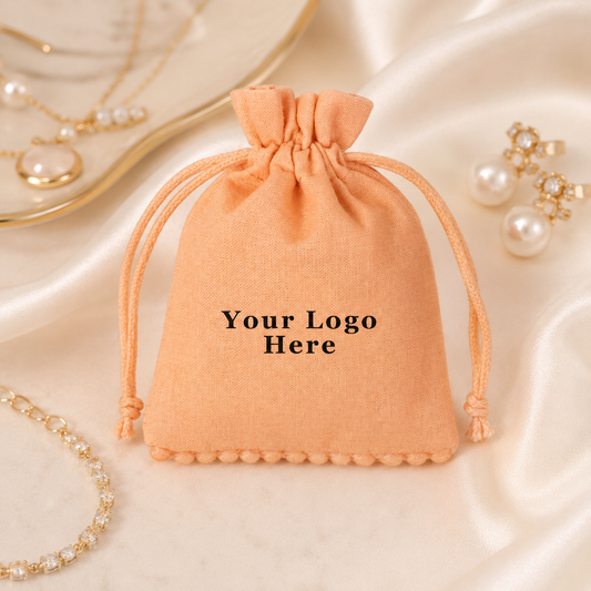 100pcs Wholesale Bottom Pompom Jewelry Pouches | Custom Cotton Bags for Jewelry Businesses