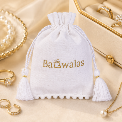 100pcs White Designer Bottom Pompom with Tassel Cotton Jewelry Pouches | Branded Bags for Jewelry Brands