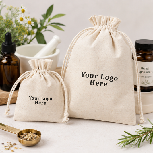 100pcs Natural Custom Cotton Medicine Pouches | Branded Drawstring Bags for Pharmacy Packaging