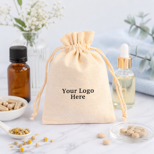100pcs Custom Medicine Packaging Bags | Cotton Drawstring Pouches with Logo