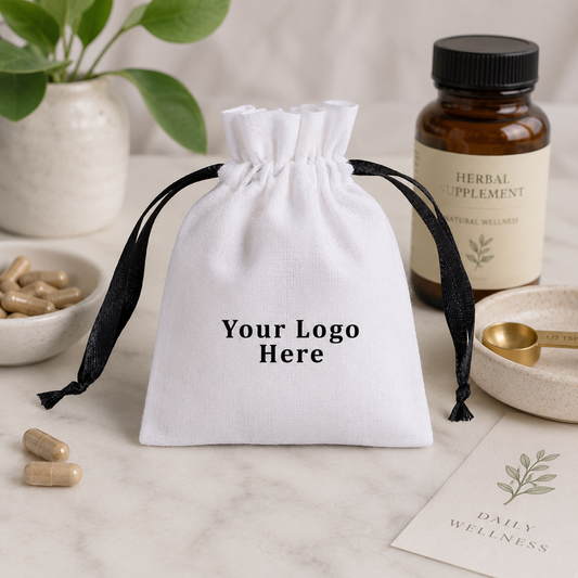 100pcs - White Cotton Medicine Pouches with Logo | Custom Packaging Bags for Healthcare Brands