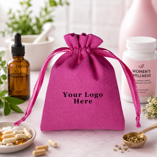 100pcs - Dark Pink Personalized Medicine Bags | Custom Cotton Pouches for Pharmacy & Wellness Brands