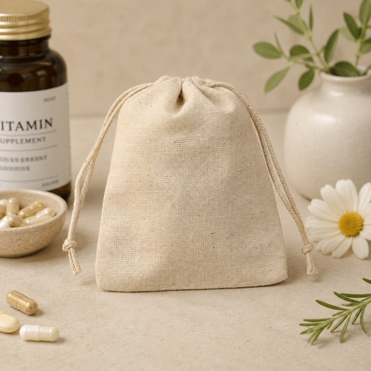 100pcs - Custom Herbal Medicine Pouches | Cotton Drawstring Packaging with Brand Logo