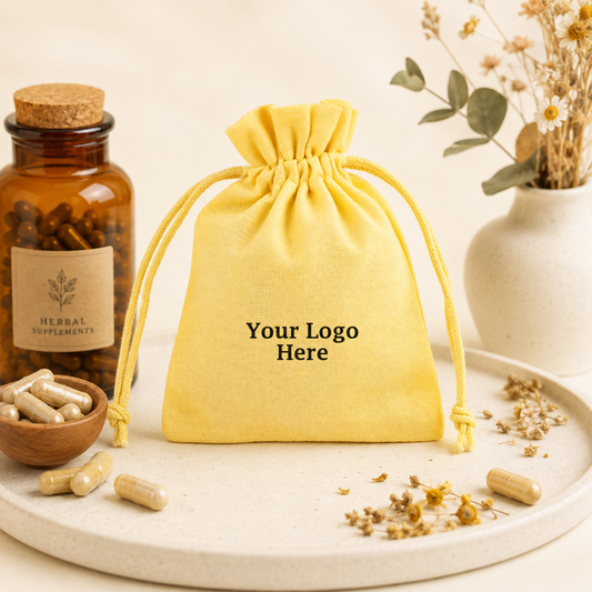 100pcs Branded Cotton Medicine Bags | Custom Drawstring Pouches for Healthcare Packaging