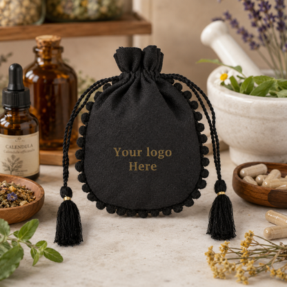 100pcs Supplement Presentation Pouches | Cotton Bags with Round Pompom Drawstring Closure