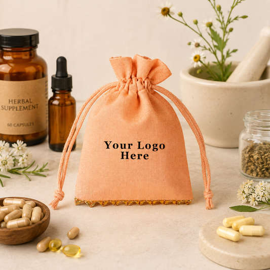 100pcs Tablet & Capsule Pouches | Custom Cotton Bags with Bottom Lace with Drawstring