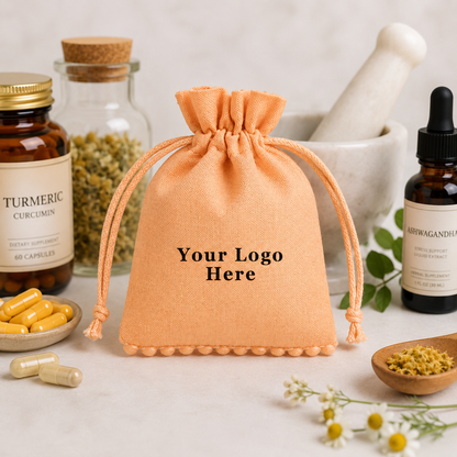 100pcs Medicine Kit Pouches | Custom Bottom Pompom Cotton Bags for Product Packaging