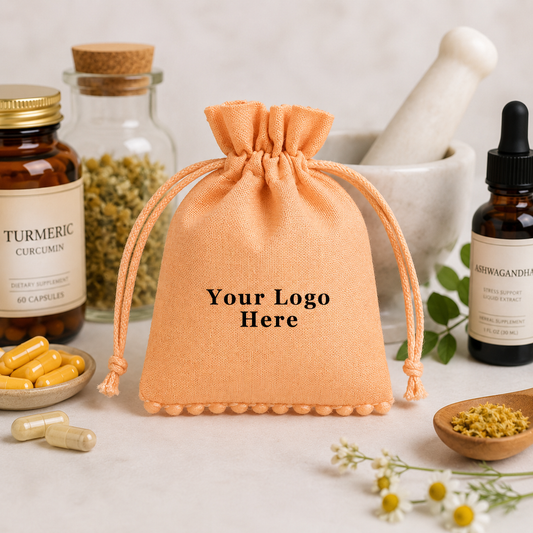 100pcs Medicine Kit Pouches | Custom Bottom Pompom Cotton Bags for Product Packaging