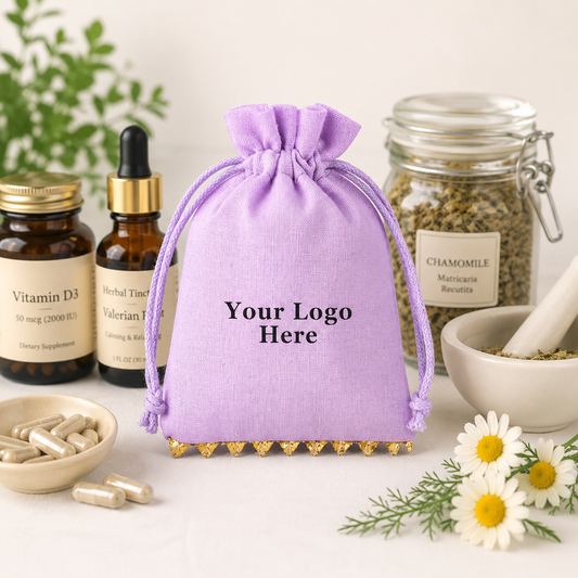 100pcs Custom Health Product Bags | Bottom Lace Drawstring Pouches for Retail Packaging