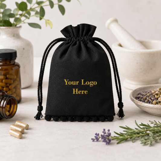 100pcs - Custom Clinical Product Pouches | Decorative Pompom Cotton Bags for Packaging
