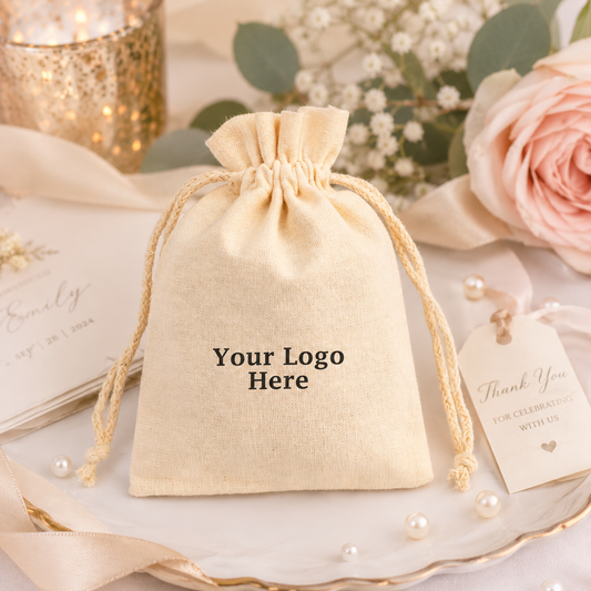 100pcs Personalized Cotton Wedding Pouches | Custom Drawstring Bags for Wedding Favors