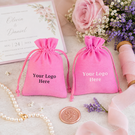 100pcs - Wedding Gift Bags with Logo | Custom Cotton Drawstring Pouches for Events