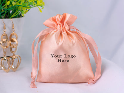 100pcs Superior Satin Drawstring Pouch With Logo in Wholesale