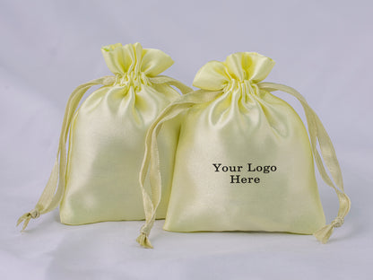 Pack of 100 - Lemon Satin Drawstring Jewelry Bags With Logo in Wholesale & Bulk