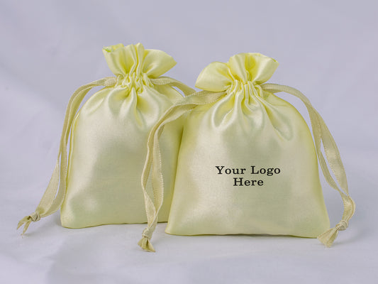 Pack of 100 - Lemon Satin Drawstring Jewelry Bags With Logo in Wholesale & Bulk