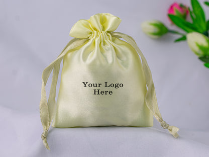Pack of 100 - Lemon Satin Drawstring Jewelry Bags With Logo in Wholesale & Bulk