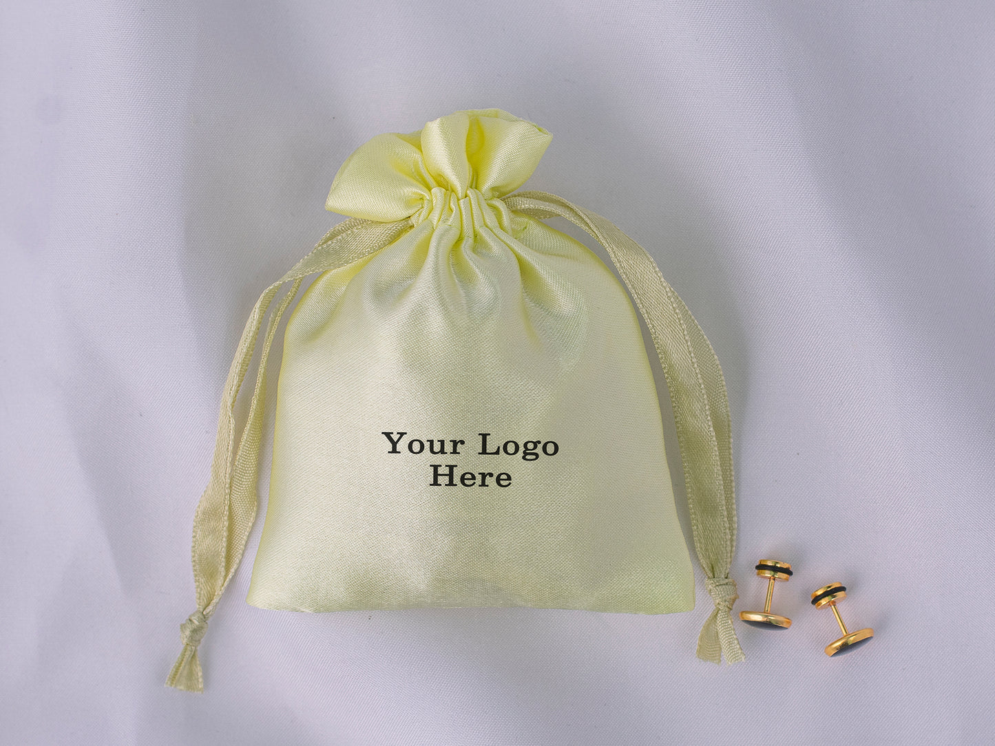 Pack of 100 - Lemon Satin Drawstring Jewelry Bags With Logo in Wholesale & Bulk