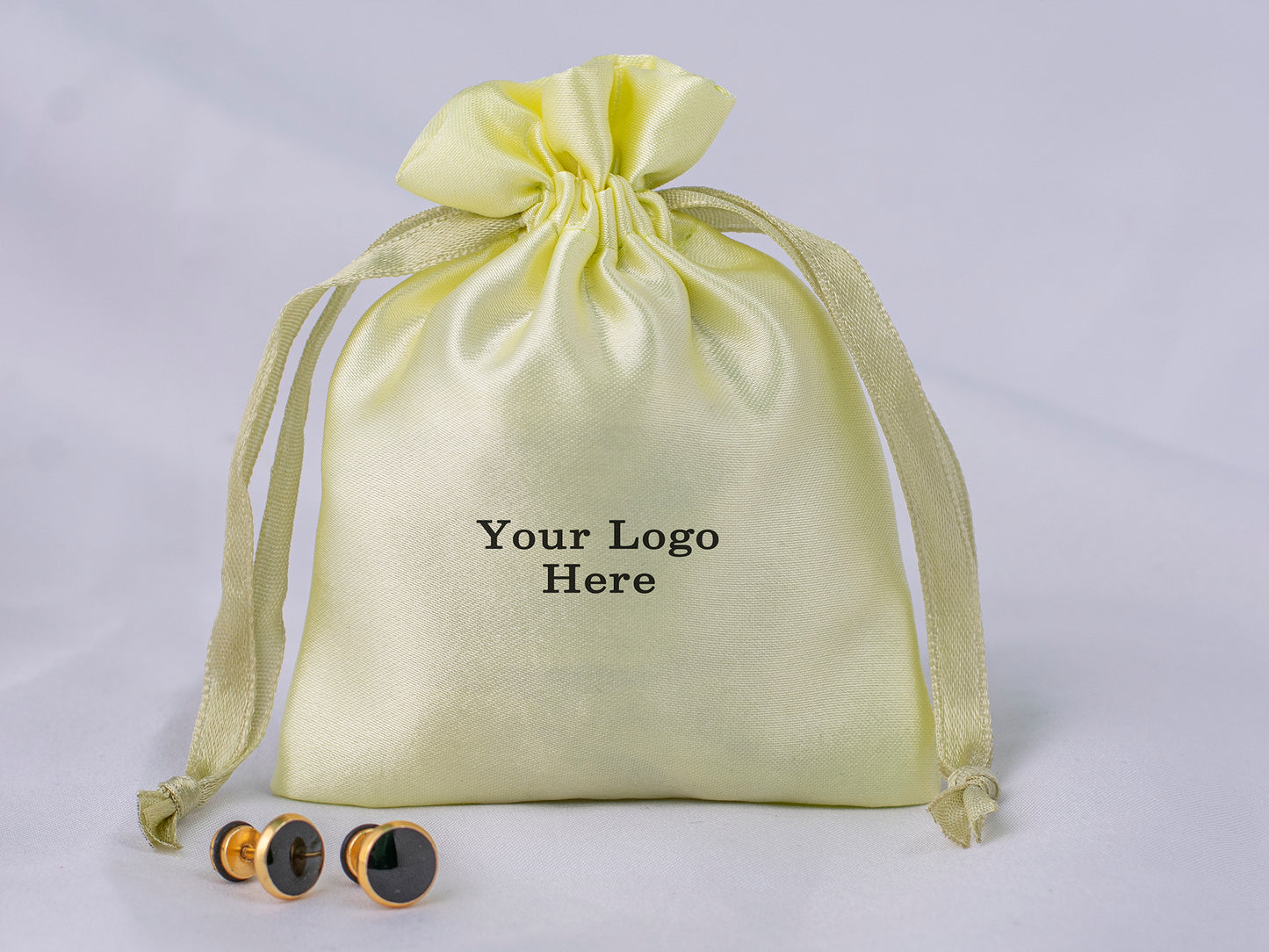 Pack of 100 - Lemon Satin Drawstring Jewelry Bags With Logo in Wholesale & Bulk